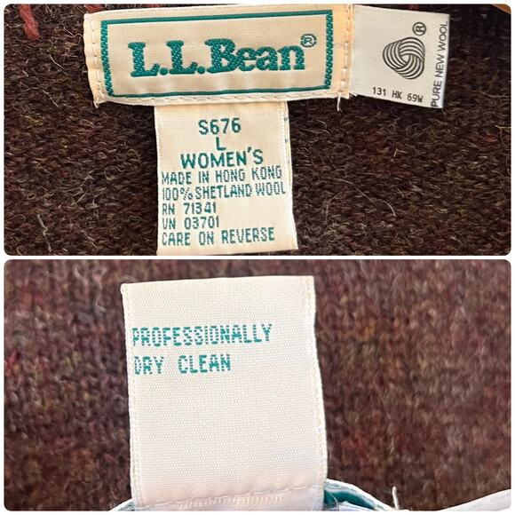 Vintage LL Bean Flaw Shetland Wool Appliqué Button Up Cardigan Size Large - Picture 10 of 11